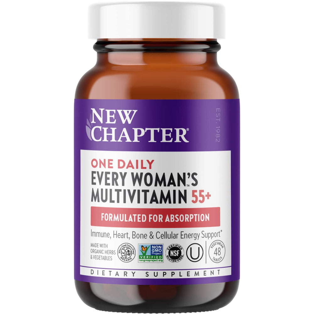New Chapter Women’s Multivitamin 55+ bottle ready for daily immune support.