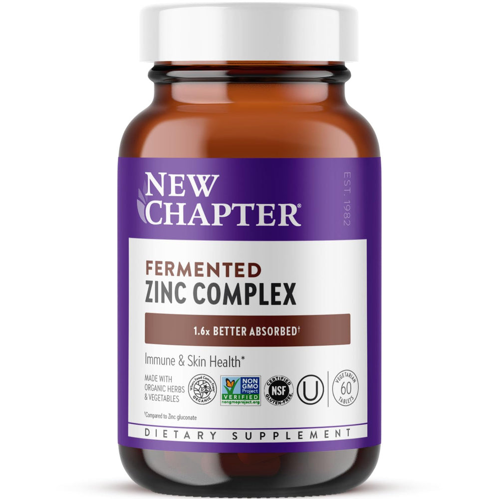 New Chapter zinc-fermented bottle shows easy daily intake and mineral balance