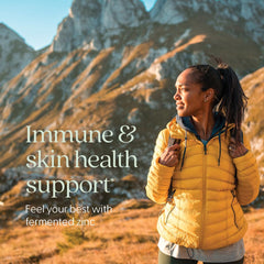New Chapter zinc tablet close-up highlights easy swallow and gentle digestion