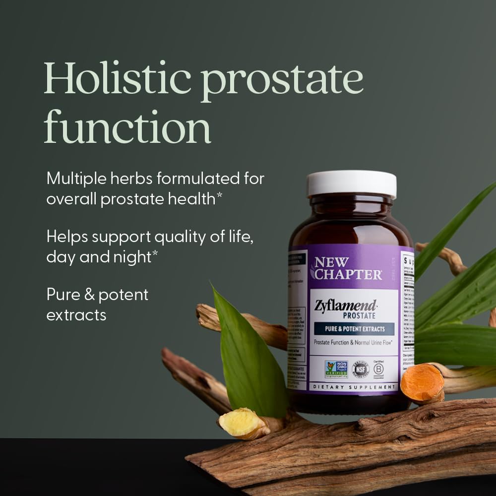 New Chapter Zyflamend Prostate turmeric root display emphasizes antioxidant herbs.