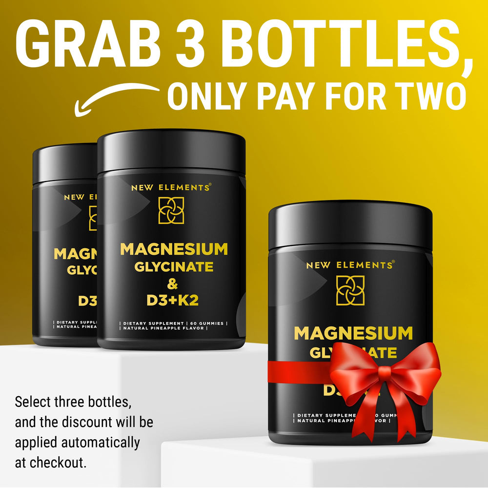 New Elements Calm Magnesium Gummies close-up of gummies highlights pineapple flavor and easy daily use.