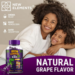 New Elements Iron Dinosaur Gummies ingredients-pectin close-up emphasizes vegan, gelatin-free formula.