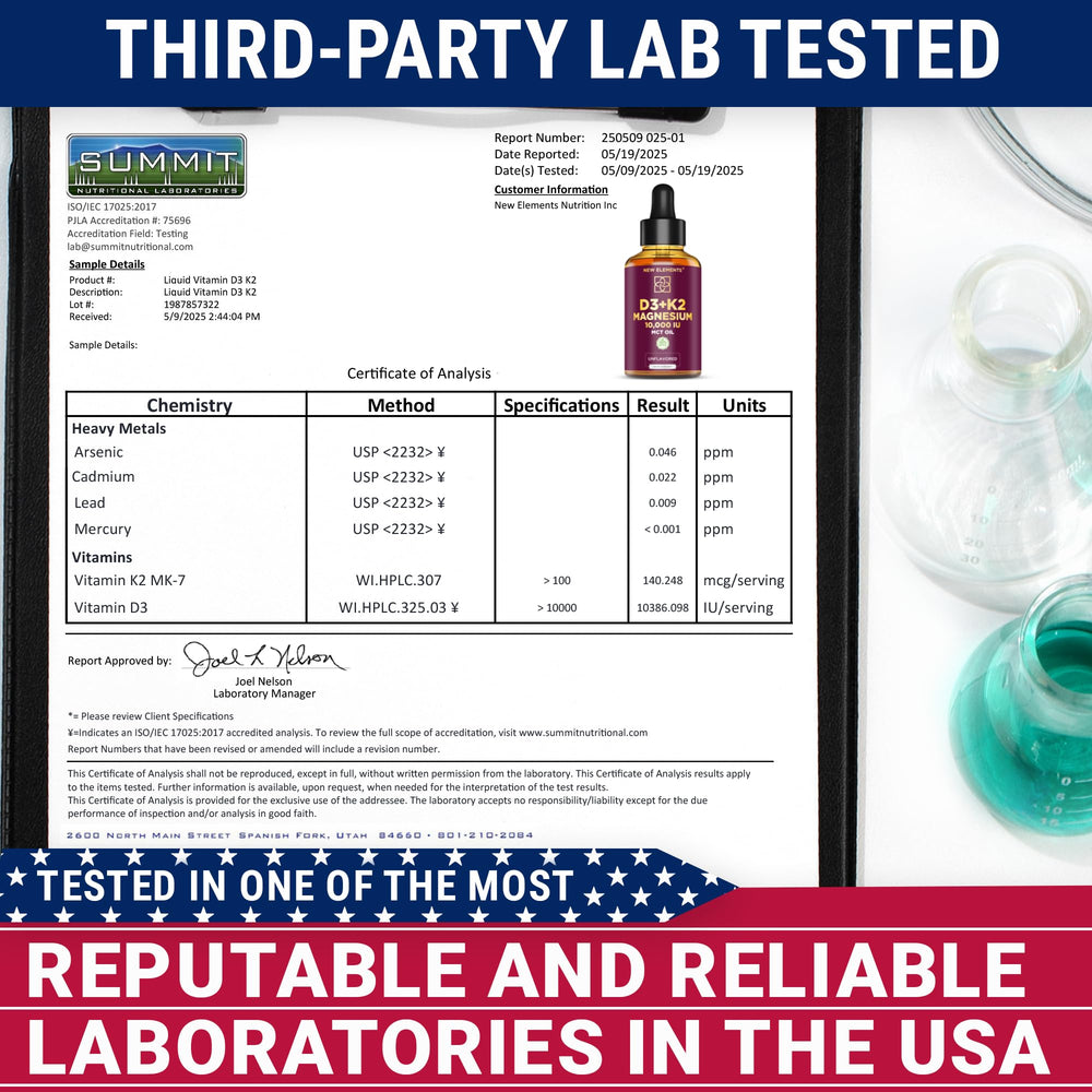 New Elements D3K2Mg dropper application for precise dosing before meals