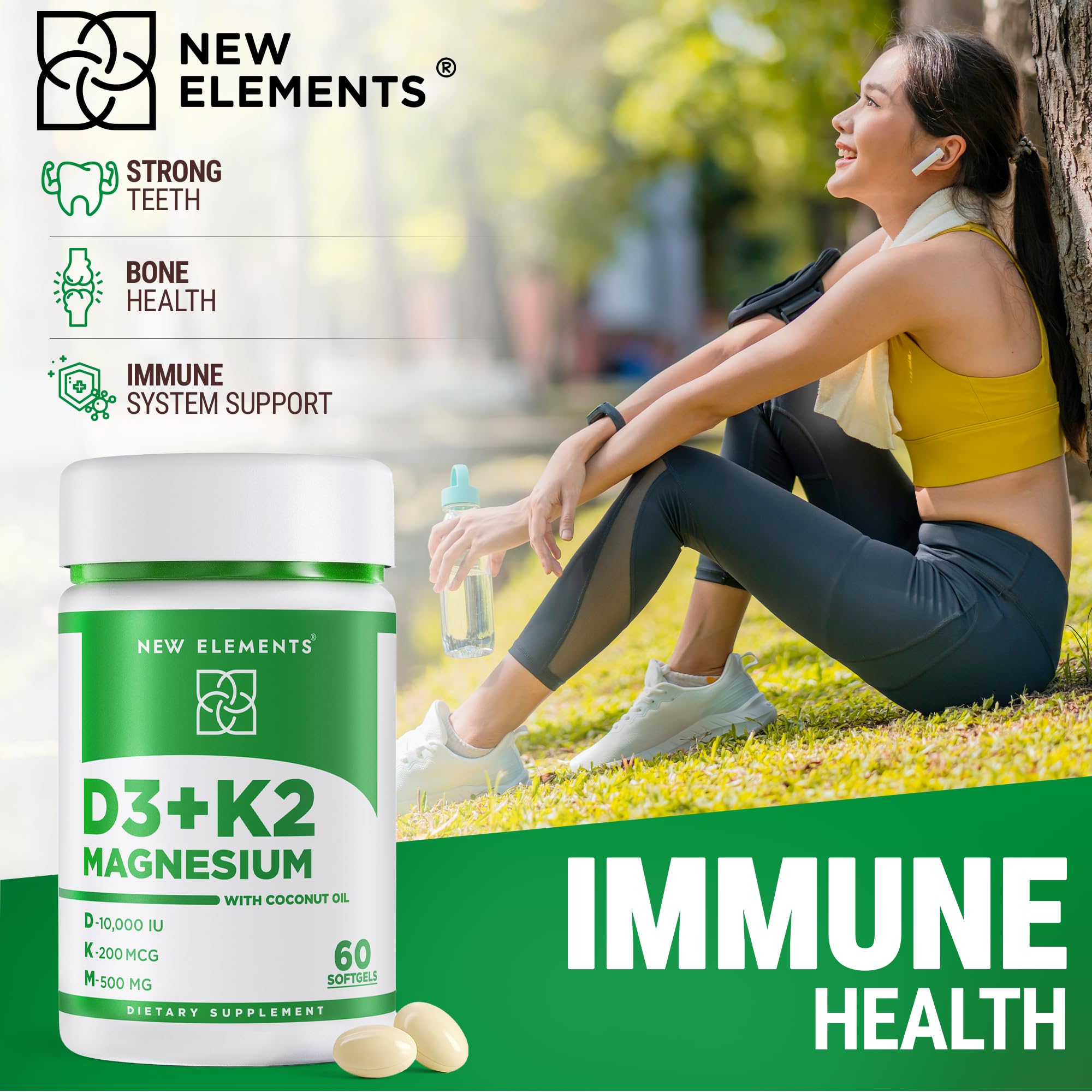 D3 K2 bottle on a bright kitchen counter for daily use.