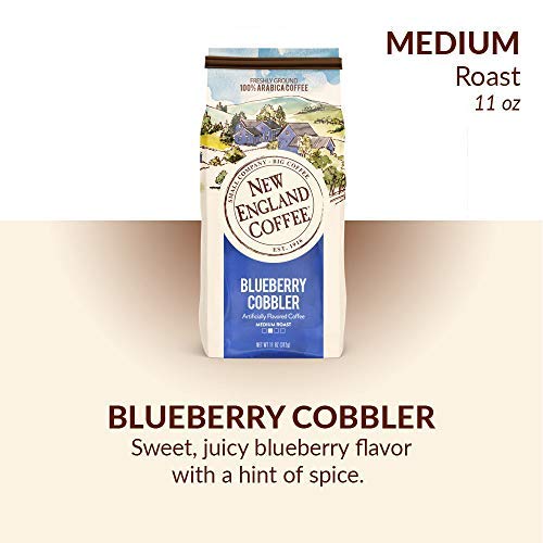 New England Coffee Blueberry Cobbler bag back view detailing features