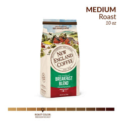 New England Coffee Breakfast Blend Decaf grounds ready for a fresh brew.
