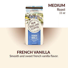 New England Coffee French Vanilla pack of 3 on kitchen shelf with inviting scent