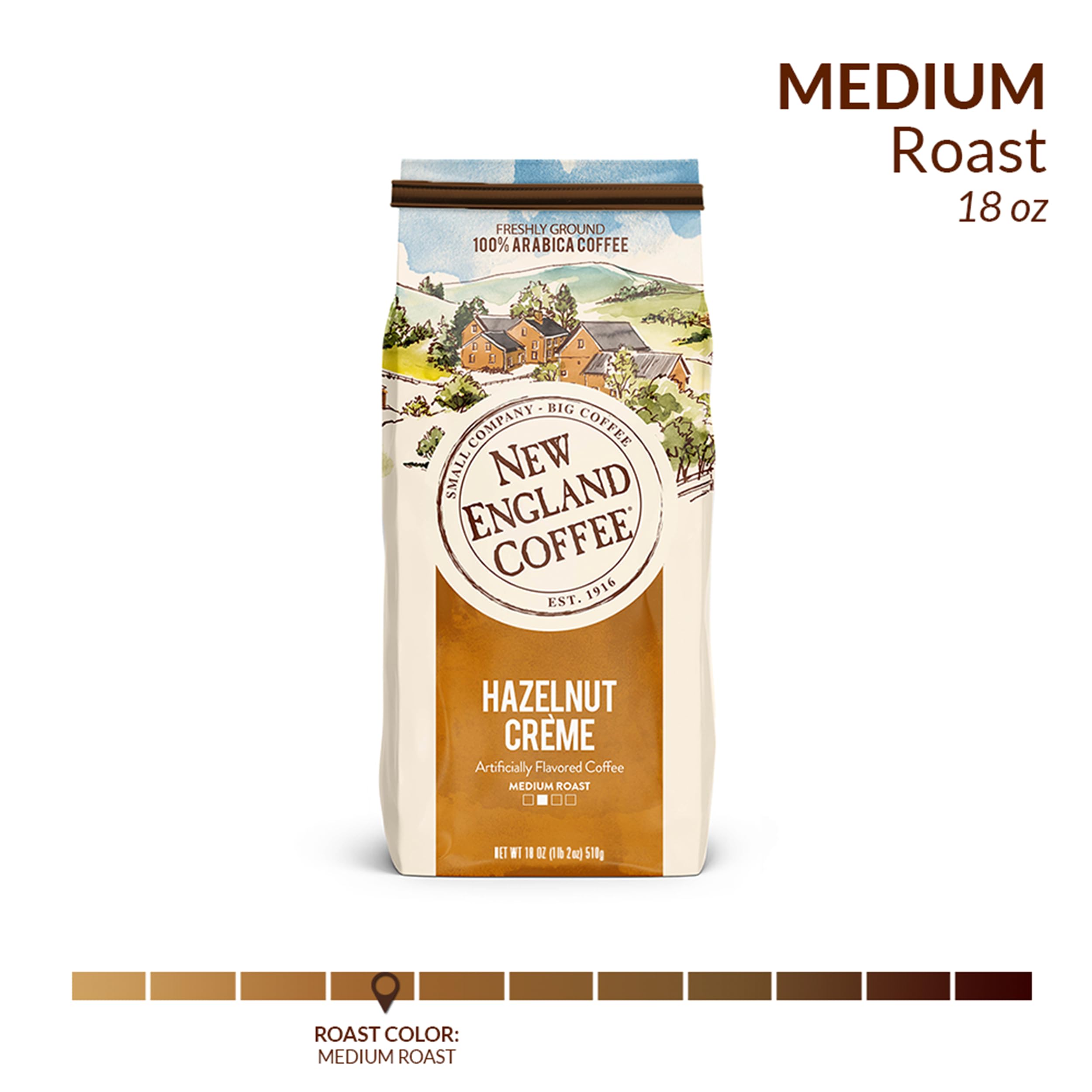 New England Coffee Hazelnut Crème bag and measuring scoop perfect for daily ritual.