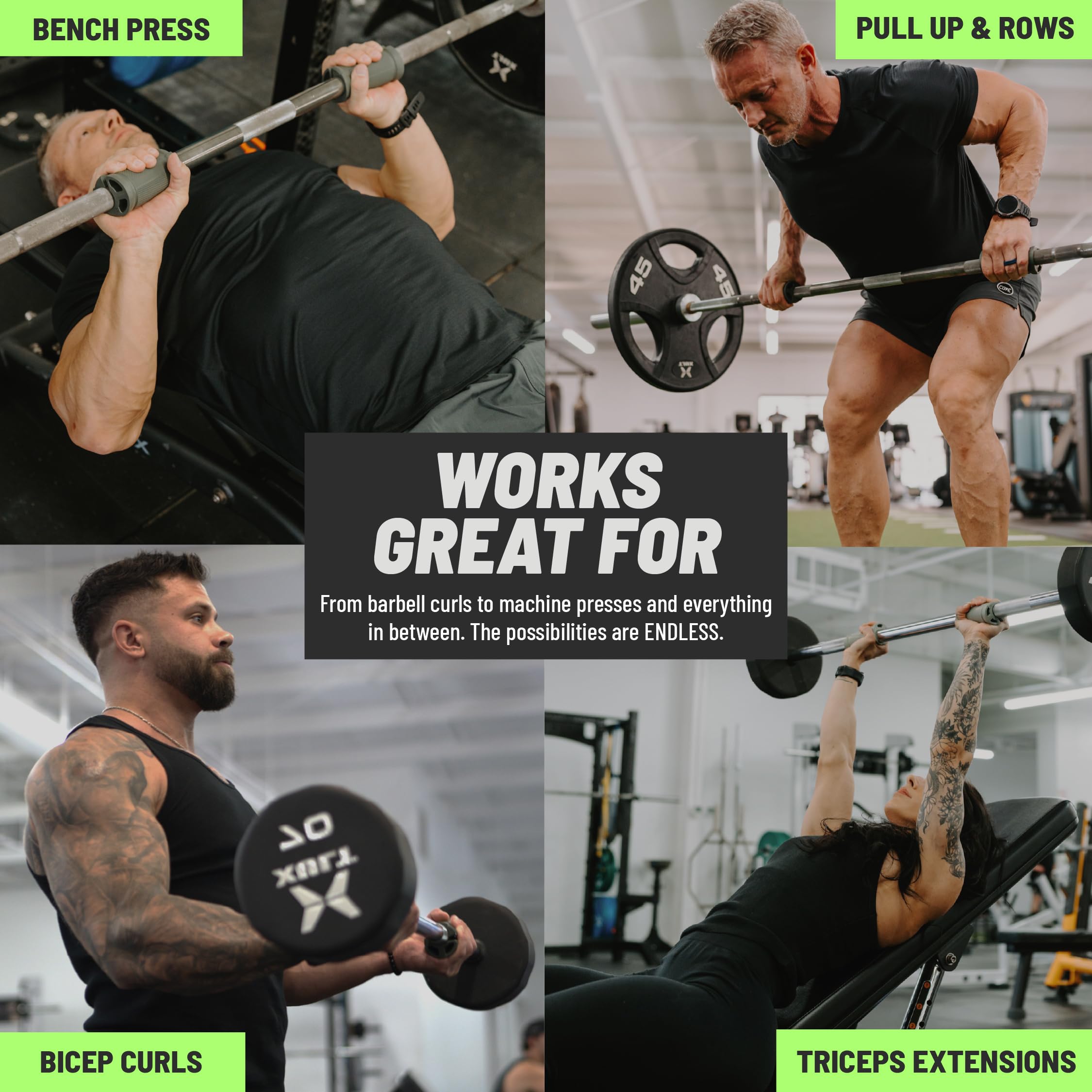 Angled grips promote natural elbow alignment during pressing