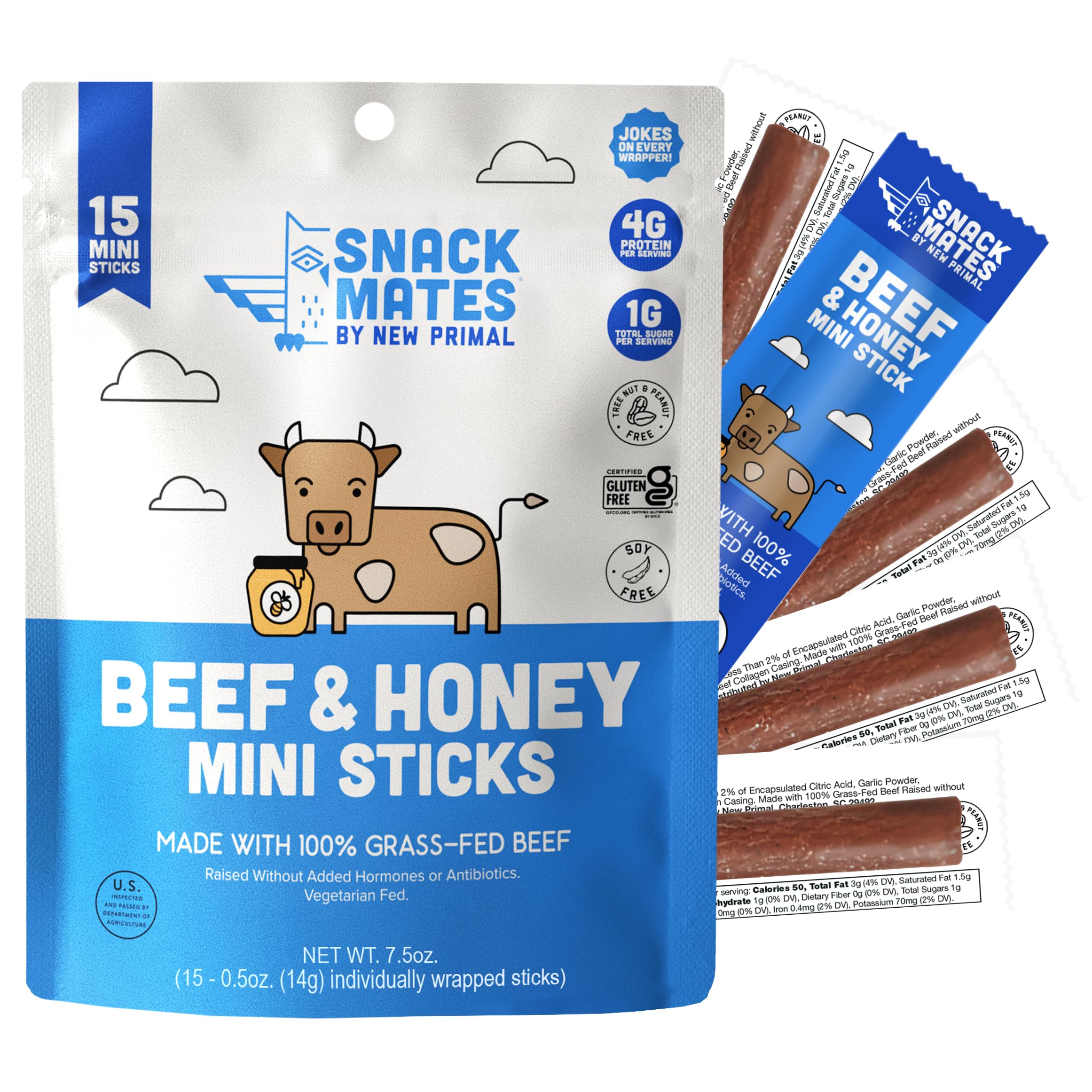 New Primal Beef and Honey Stick kids pack, 15 mini sticks for school lunch.