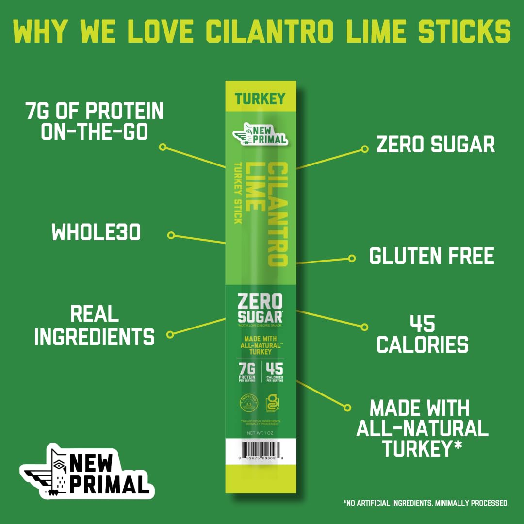 The New Primal cilantro lime turkey stick provides 7g protein per serving.