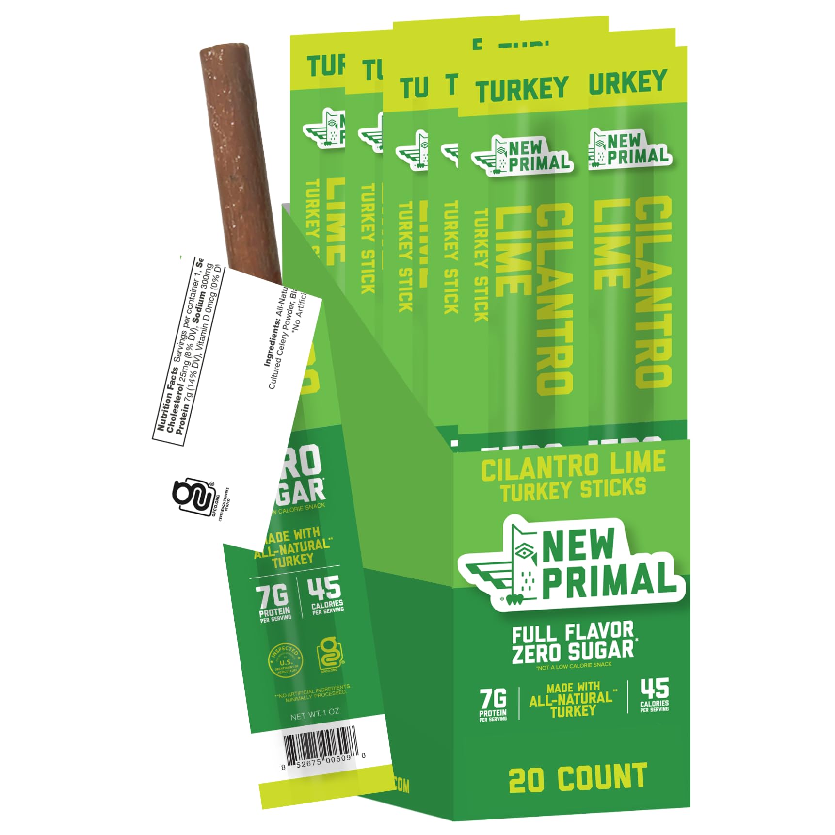 The New Primal cilantro lime turkey stick for on-the-go high-protein snacking.