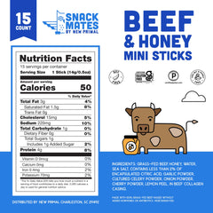 New Primal grass-fed beef honey stick: 4g protein per serving, kid-friendly snack.