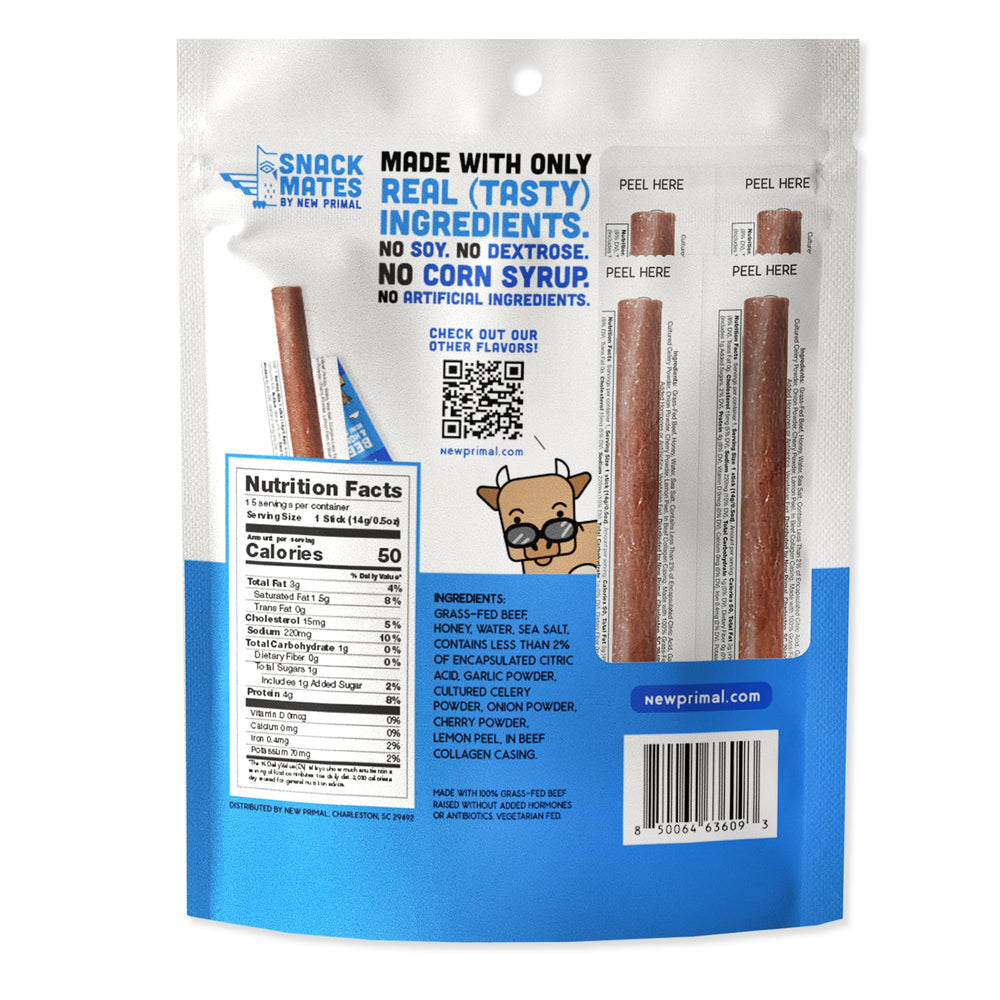 New Primal Snack Mates Beef and Honey Stick on-the-go—portable protein for travel and outings.