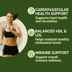 NEW ROOTS HERBAL bottle label close-up highlights natural ingredients for cholesterol balance.