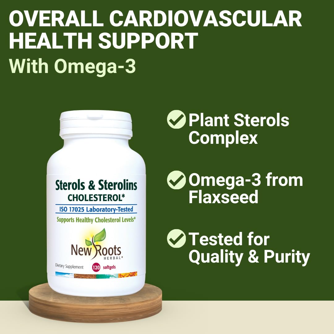 NEW ROOTS HERBAL Organic flaxseed softgels in a bright bottle for omega-3 intake.
