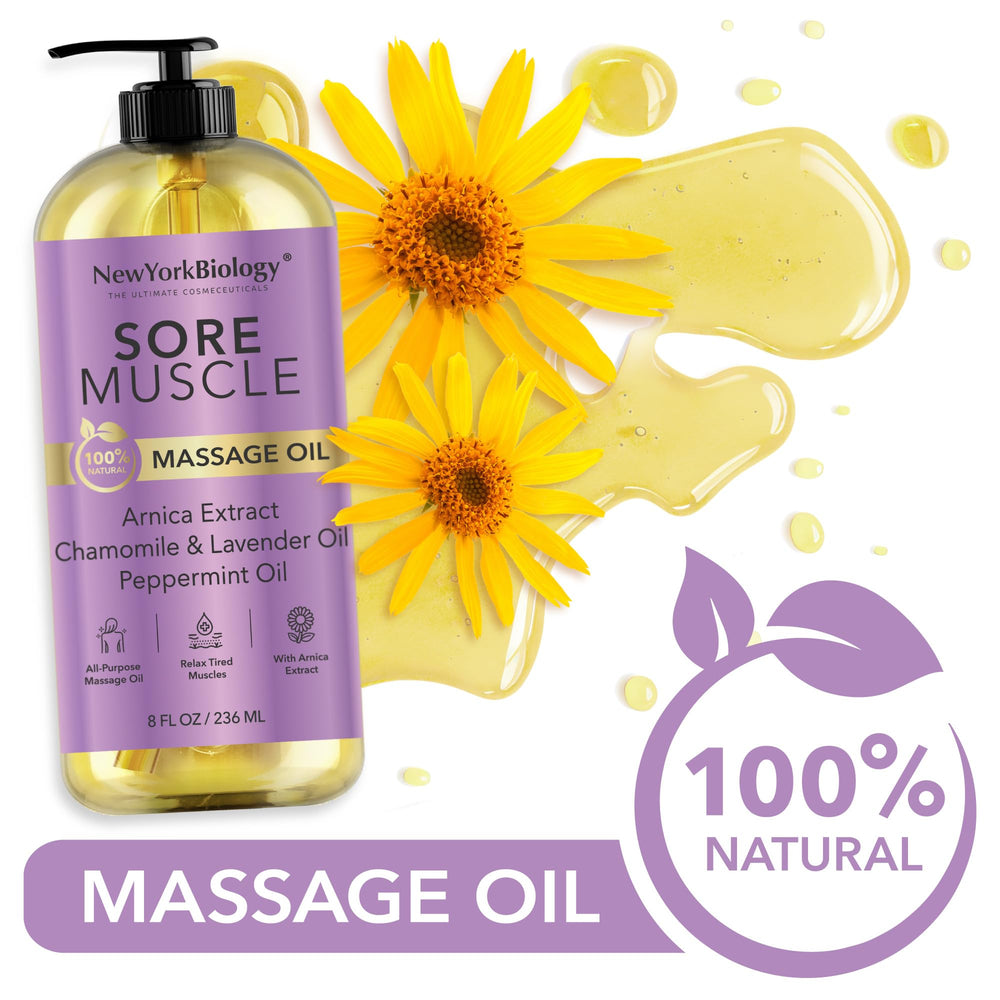 New York Biology Sore Muscle Massage Oil feet massage application for tired feet.
