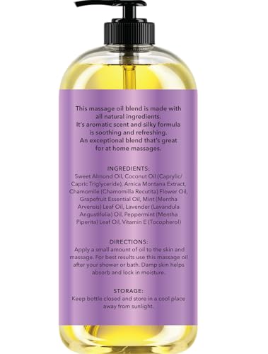 New York Biology Sore Muscle Massage Oil label closeup shows natural ingredient blend.