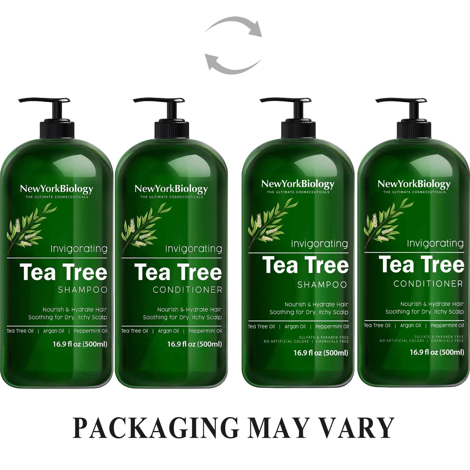 New York Biology Tea Tree Shampoo bottle during application for deep cleansing