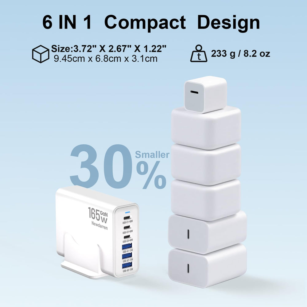 Newdarren compact desktop charger 36x23x12mm side view emphasizes space-saving design.