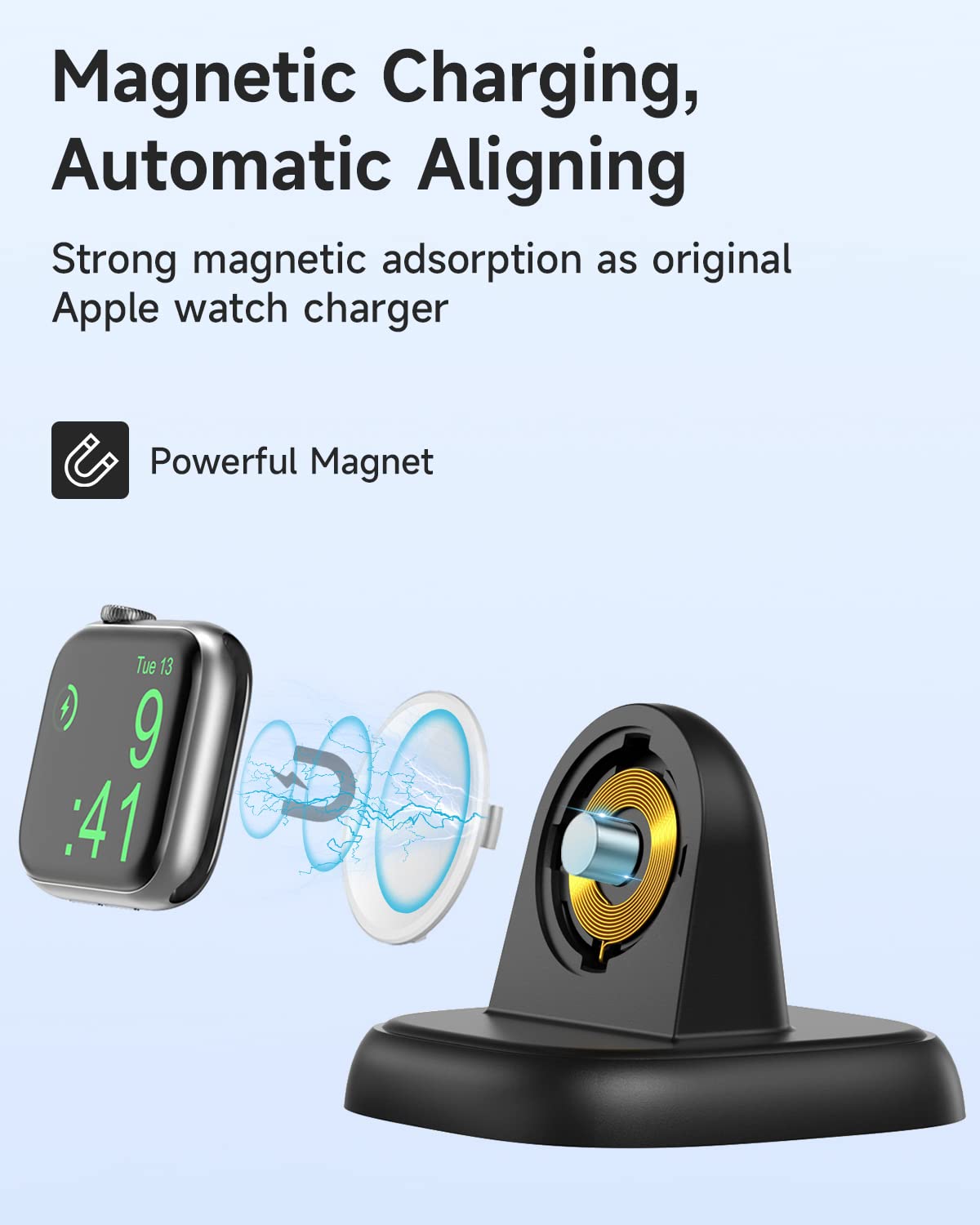 Newdery watch charger stand held in hand, highlighting portability for travel