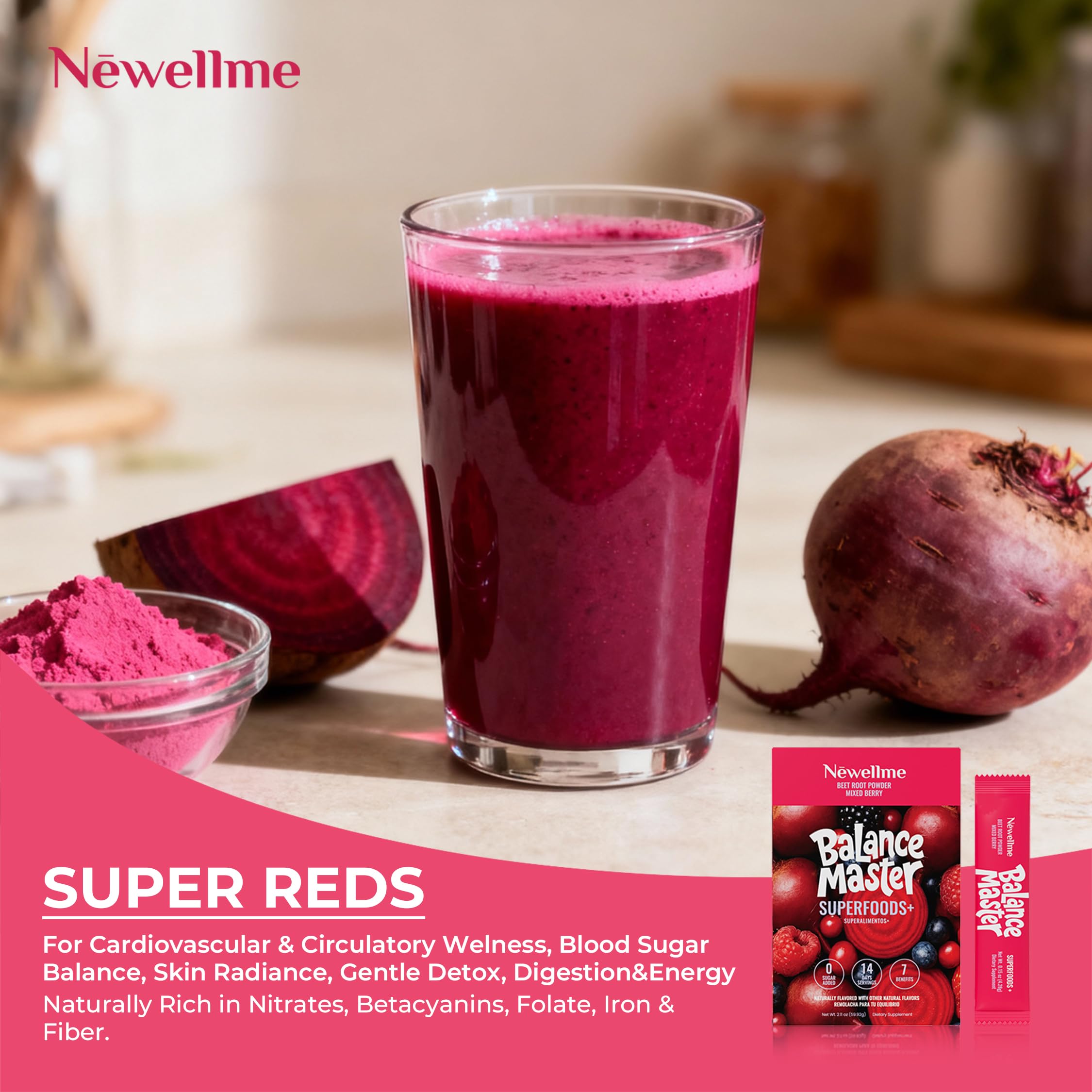 Caffeine-free energy option from natural nitrates in beet root powder.
