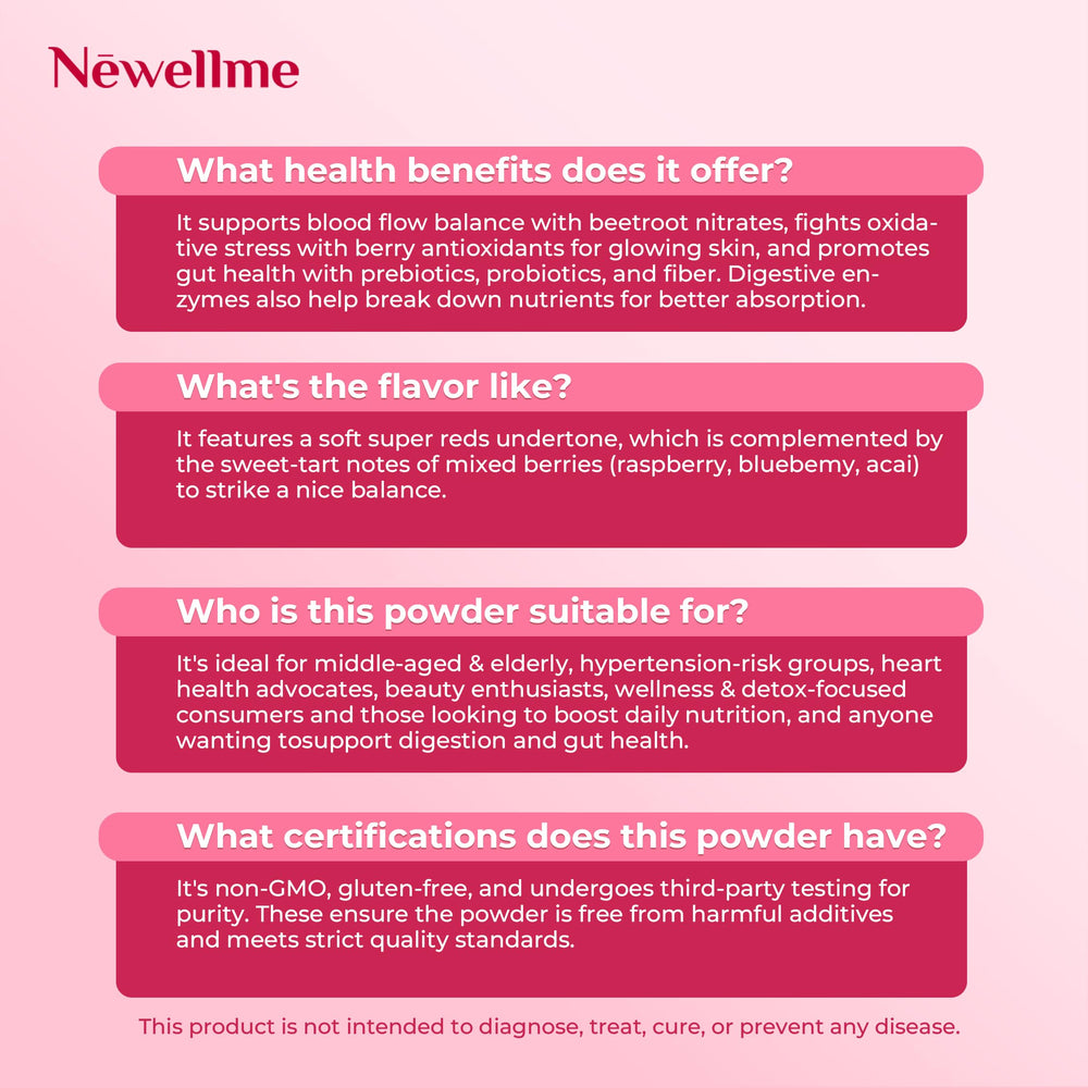 NEWELLME organic beet root powder close-up in a spoon.