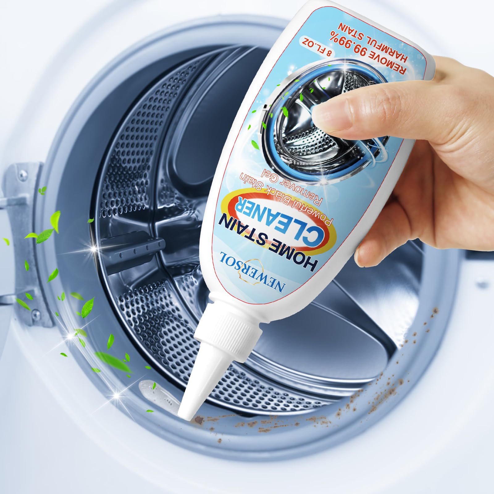 NEWERSOL Black Stain Remover Gel cleans washing machine seals and removes tough stains.