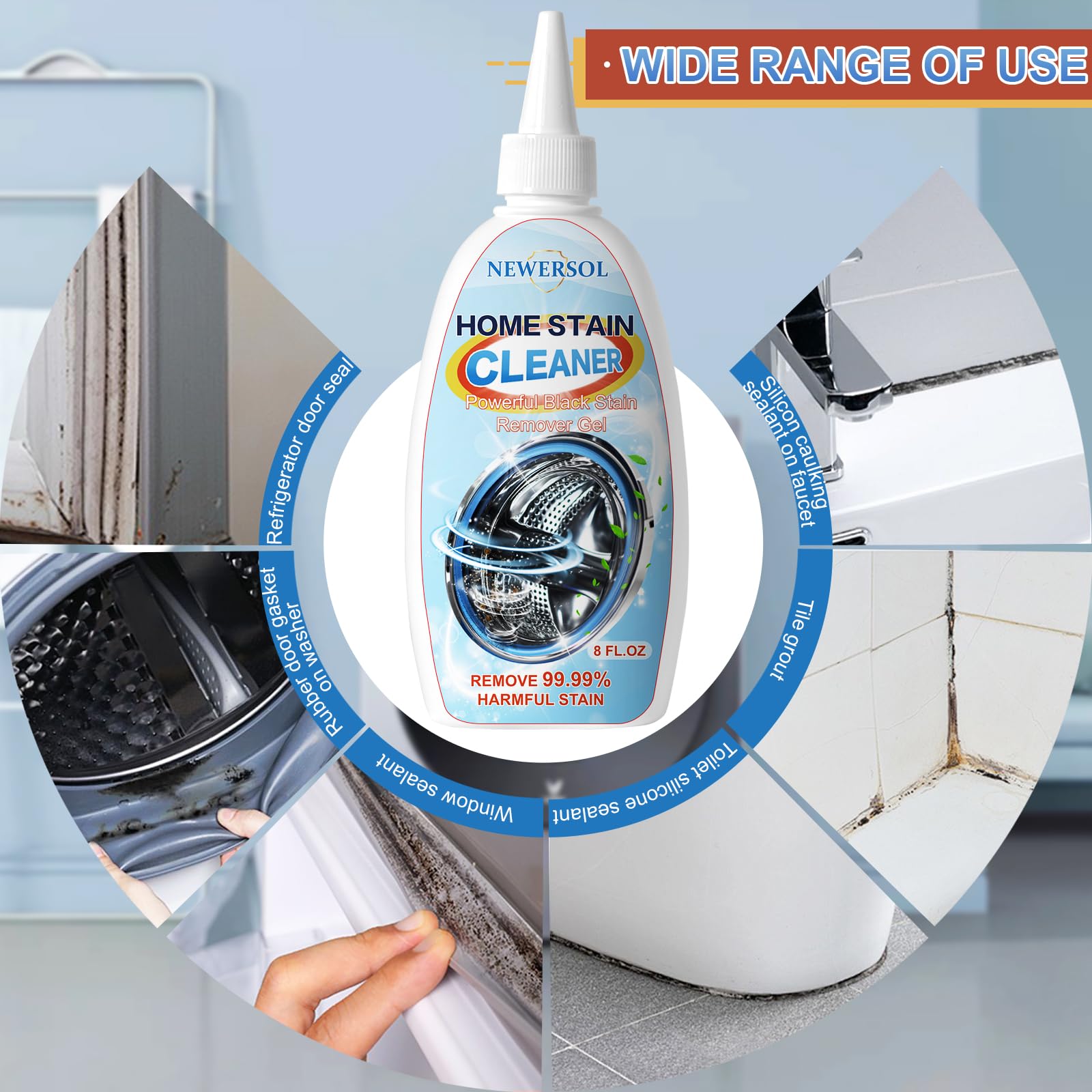 NEWERSOL Front-Loader Seal Cleaner Gel removes grime from door seals.