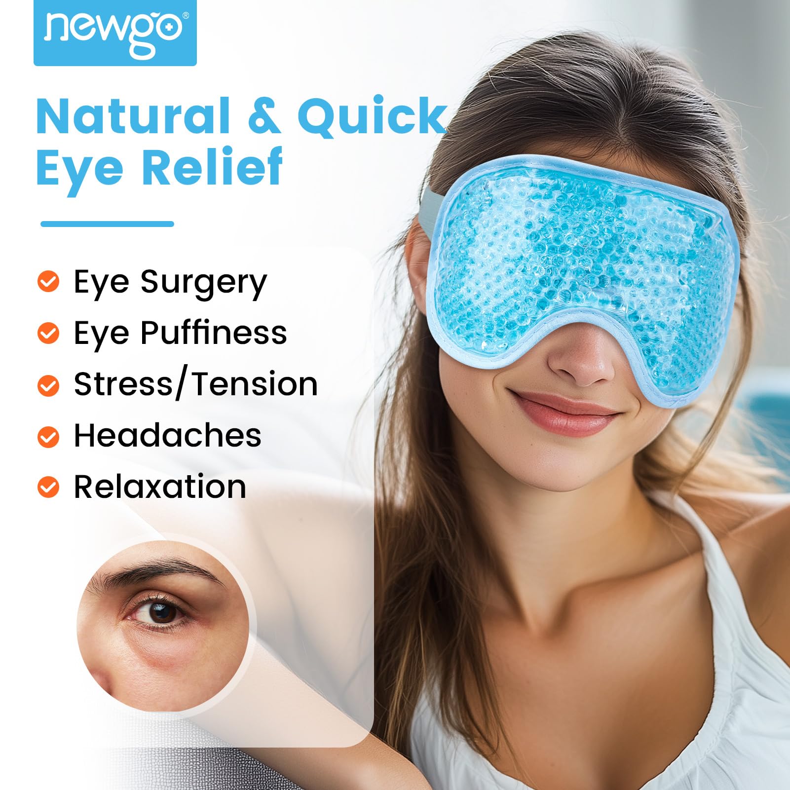 NEWGO cooling eye mask shows reversible dual-sided design for customizable cooling.