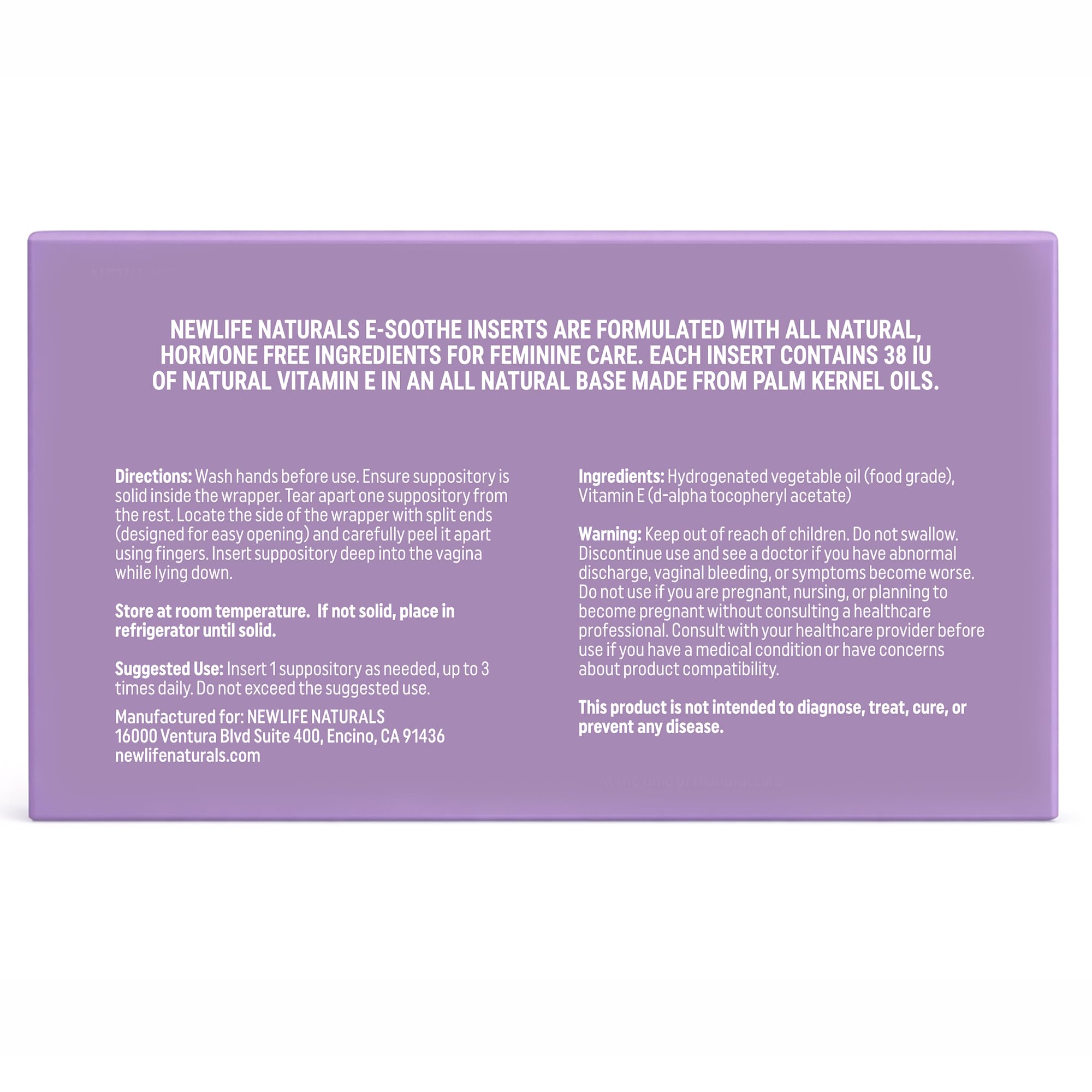 NewLife Naturals Vitamin E insert guide card shown for easy care.