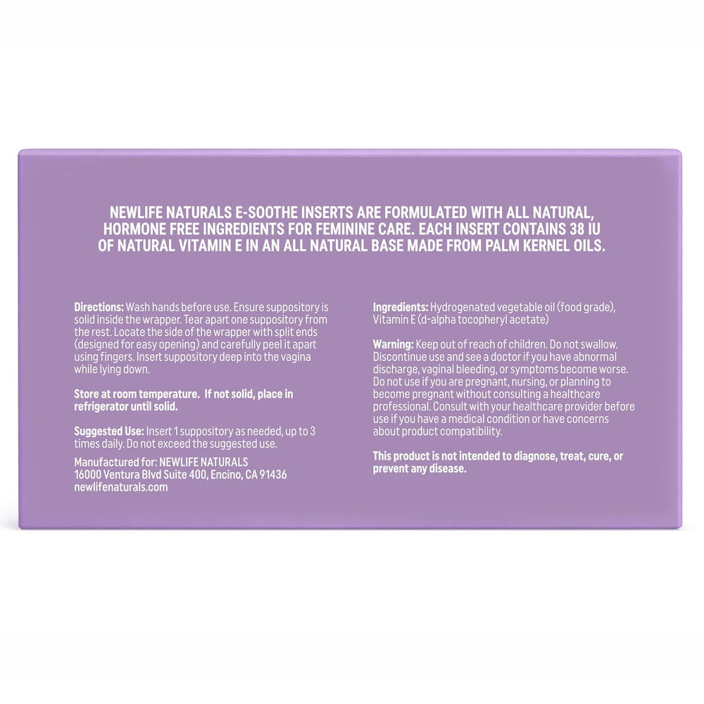 NewLife Naturals Vitamin E insert guide card shown for easy care.