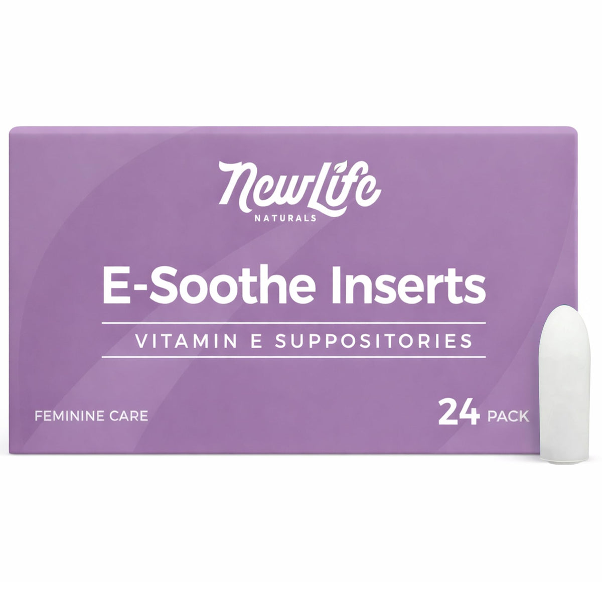 NewLife Naturals Vitamin E Vaginal Suppositories box for discreet daily hydration.