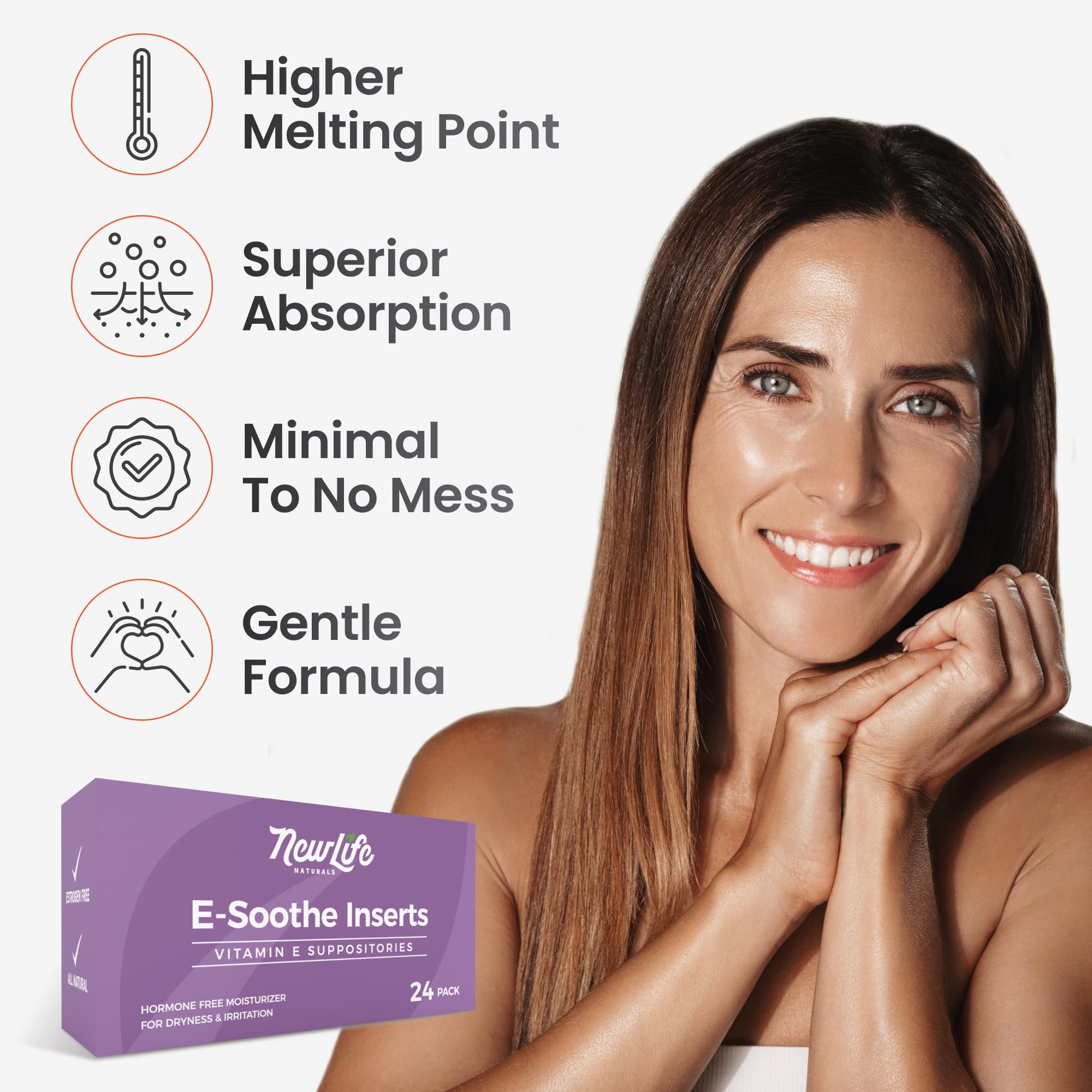 NewLife Naturals Vitamin E insert pack ready for vaginal use and moisture support.