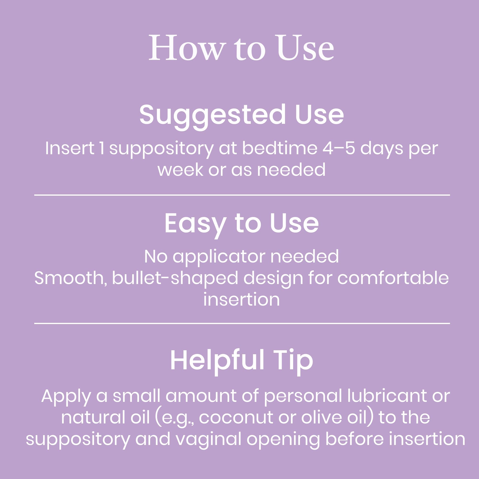 NewLife Naturals Vitamin E vaginal insert highlighting vaginal use option and hydration.