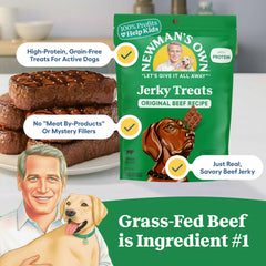 Newman's Own grass-fed beef jerky image highlighting first ingredient quality.