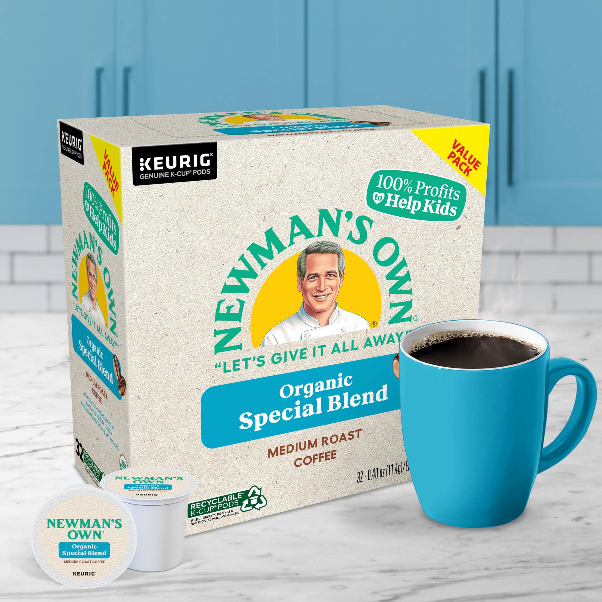 Newman's Own Special Blend aroma fills the morning kitchen