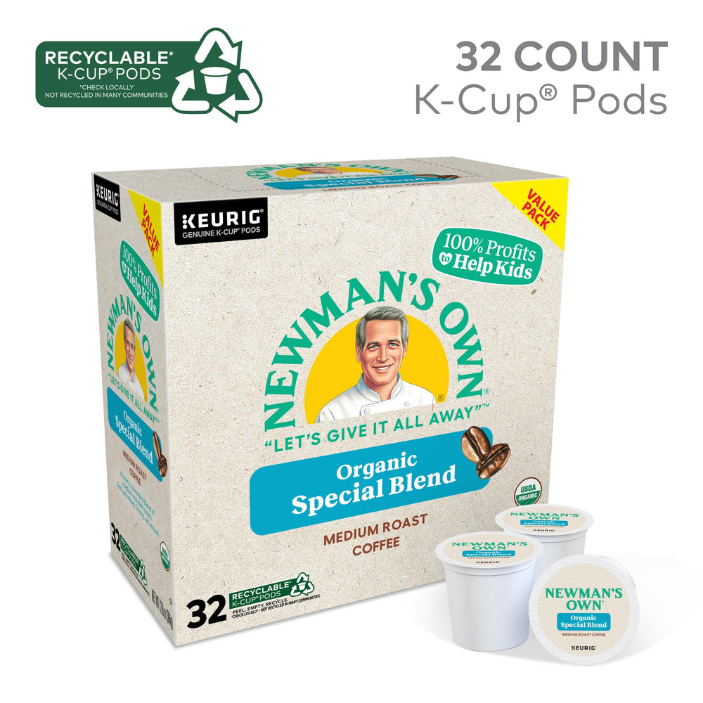 Newman's Own Special Blend coffee cup with steam highlights inviting aroma