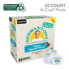 Newman's Own Special Blend coffee cup with steam highlights inviting aroma