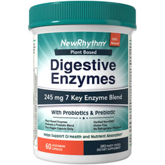 NewRhythm Digestive Enzymes bottle view showing plant-based capsules for daily digestion support
