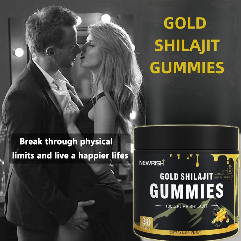 Newrish Shilajit Gummies with Ashwagandha and Gokshura for balance.