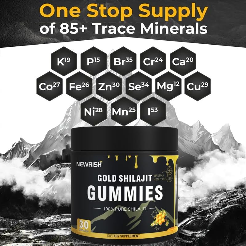 Newrish Shilajit Gummies tasting notes hint of Manuka honey flavor.