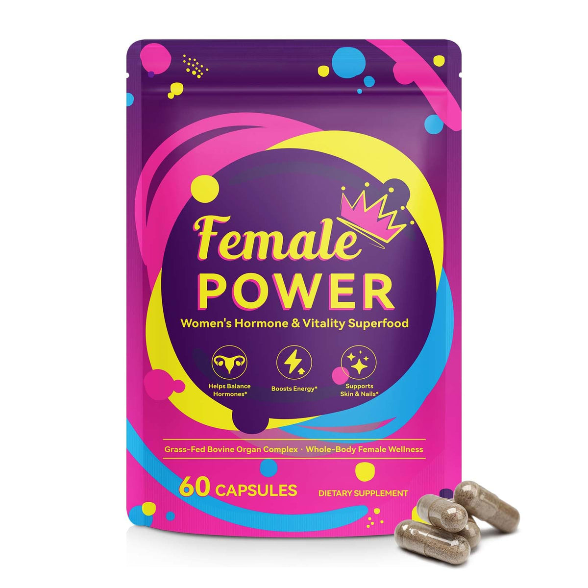 Newseel beef organ supplement bottle for women, suggesting hormone balance and vitality.