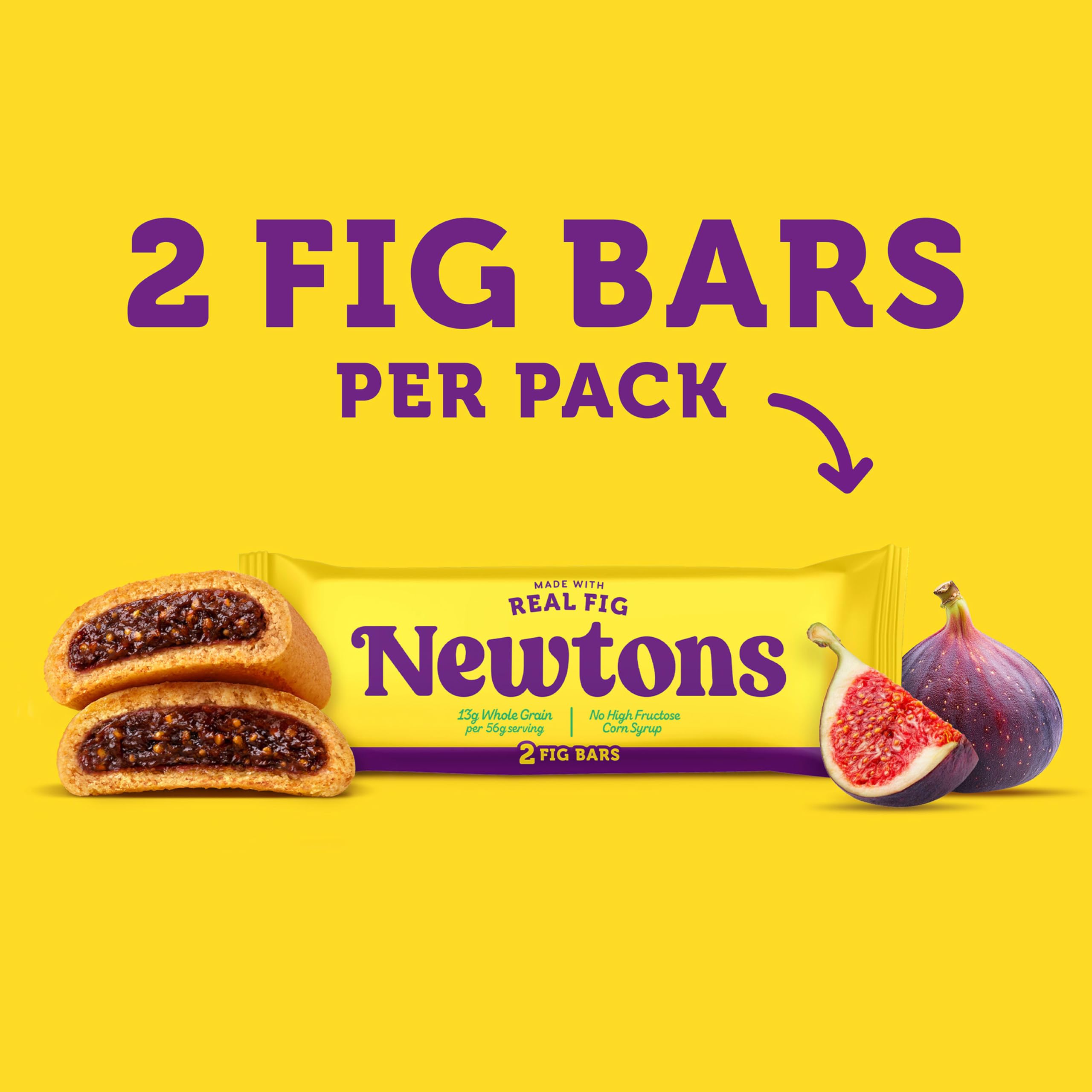Newtons Fig Bars two cookies per pack, ideal for quick breaks.