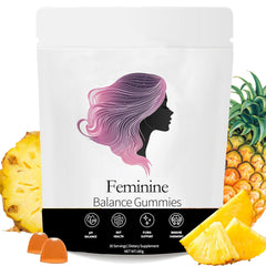 NEWUREHO Feminine Balance Gummies bottle close-up highlighting pineapple flavor for daily wellness