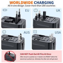 NEWVANGA travel adapter with double fuse safety for surge protection.