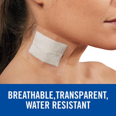 Nexcare Clear Tape securing gauze and dressings with minimal visibility