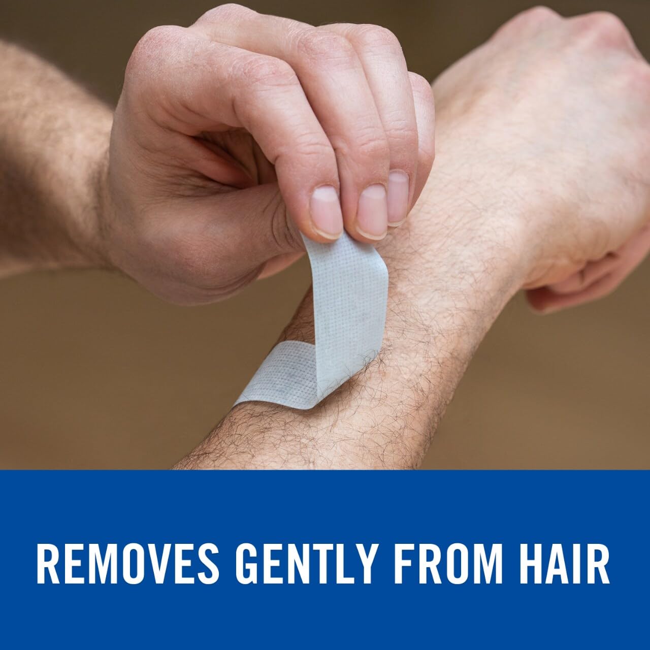 Nexcare hypoallergenic and latex-free tape highlights skin-safe use in sensitive patients.