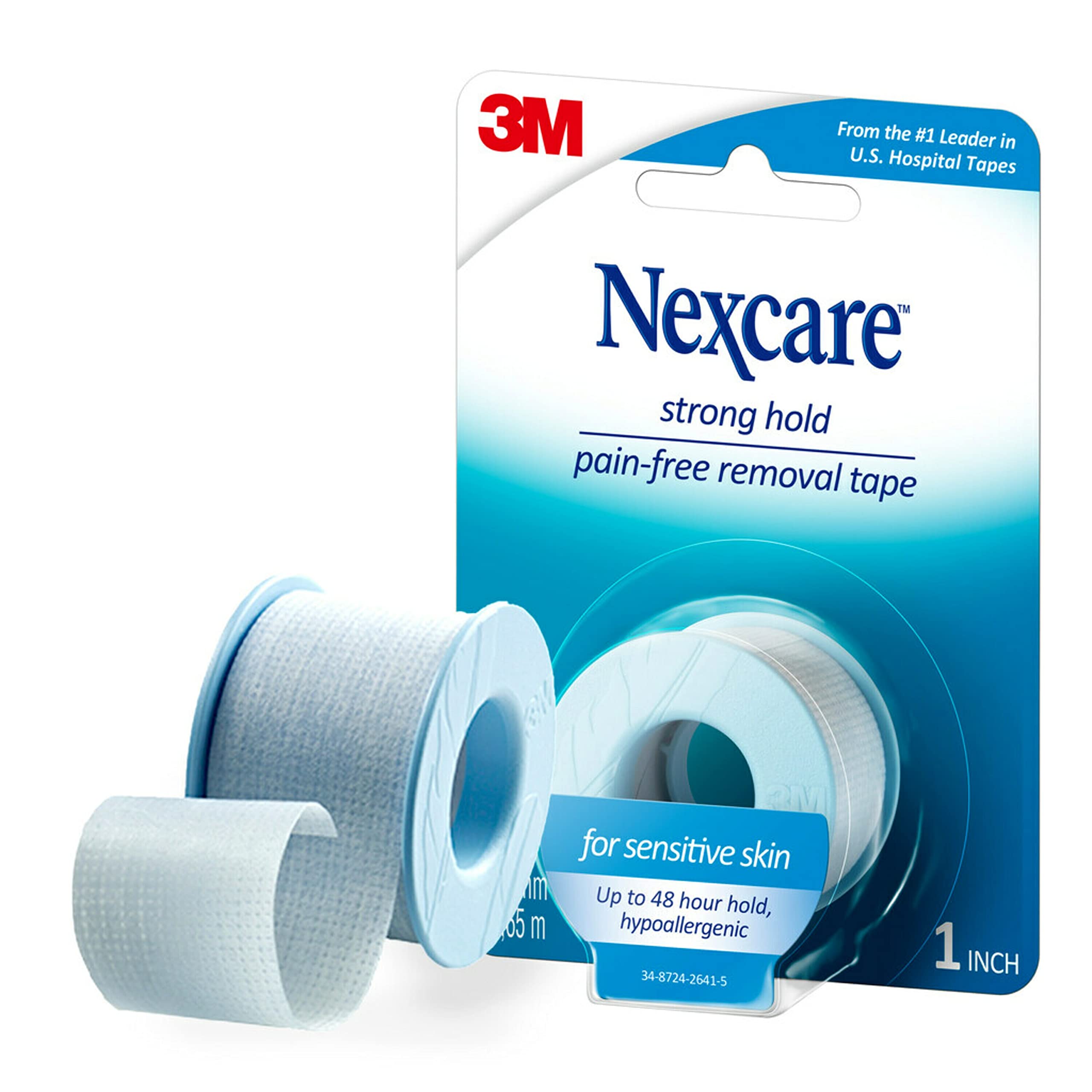 Nexcare label highlights latex-free, hypoallergenic composition for peace of mind.