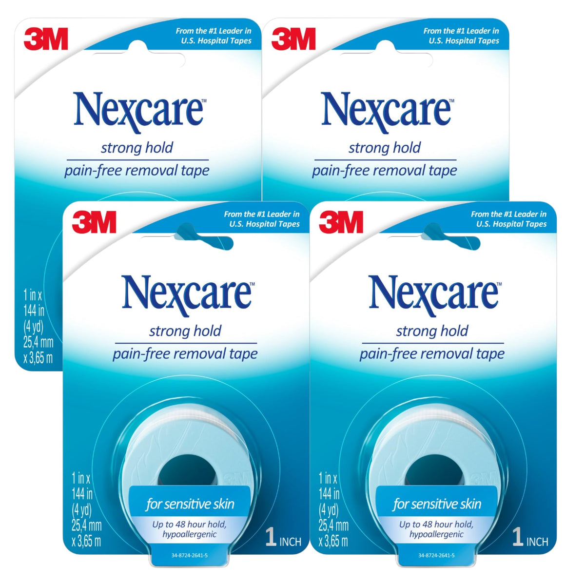 Nexcare Sensitive Skin Low Trauma Tape rolls demonstrate gentle adhesion on fragile skin.